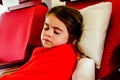 Little girl sleeping in a plane
