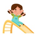 Little Girl Sliding Down on Playground Vector Illustration