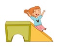 Little Girl Sliding Down Triangular Shape Having Fun Vector Illustration