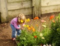 Little girl smelling flowers