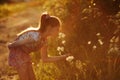 Little girl smelling a wild flower Royalty Free Stock Photo