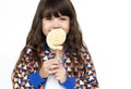 Little Girl Smiling Happiness Studio Portrait Sweet Lollipop