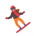 Little Girl Snowboarder Character Jumping on Snowboard Isolated on White Background. Snowboarding Winter Sport Activity Royalty Free Stock Photo