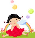 Little girl and soap bubbles