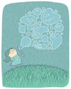 Little Girl with Soap Bubbles: hand drawn illustration Royalty Free Stock Photo