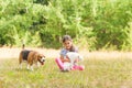 Little girl spending time with dog and cat Royalty Free Stock Photo