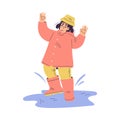 Little Girl Splashing in Puddle as Children Day Activity Vector Illustration