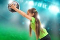 Little girl in sports uniform plays soccer Royalty Free Stock Photo