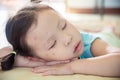 Little girl with spot on face sleeping after get sick