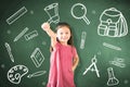 girl standing against chalkboard and education concept