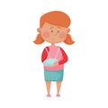 Little Girl Standing with Bandaged Arm Vector Illustration