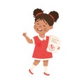 Little Girl Standing with School Mark and Talking to Somebody Engaged in Friendly Communication Vector Illustration