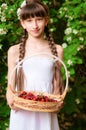 Little girl with summer cherries Royalty Free Stock Photo