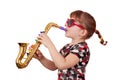 Little girl with sunglasses play music