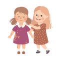 Little Girl Supporting and Comforting Crying Friend with Spoiled Dress Vector Illustration