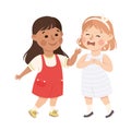 Little Girl Supporting and Comforting Crying Friend Vector Illustration