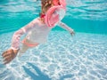 Little girl swimming underwater in the pool. Learning child to swim and diving Royalty Free Stock Photo