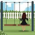 Little girl on the swing back view flat vector Royalty Free Stock Photo