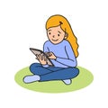 Little girl with tablet isolated - PNG Royalty Free Stock Photo