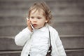 Little girl talking on mobile phone Royalty Free Stock Photo