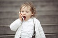 Little girl talking on mobile phone Royalty Free Stock Photo