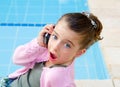 Little girl talking mobile phone with surprise Royalty Free Stock Photo