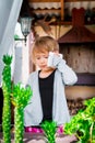 little girl talking on the phone. Child with mobile . cute. Royalty Free Stock Photo