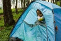little girl in a tent