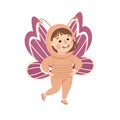 Little Girl in Theater Play Wearing Butterfly Costume Performing on Stage Vector Illustration