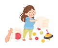 Little Girl Throwing Toys Around Having Bad Behavior Vector Illustration