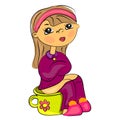 Little girl toilet painting. baby hygiene shower i