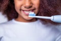 Little girl toothbrush closeup. Little cute african american girl brushing her teeth. Healthy teeth. Small afro girl Royalty Free Stock Photo
