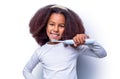 Little girl toothbrush closeup. Little cute african american girl brushing her teeth. Healthy teeth, toothpaste. Small Royalty Free Stock Photo