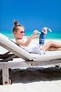 Little girl with toy at beach Royalty Free Stock Photo