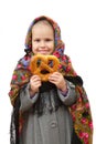 A little girl in traditional Russian kerchief Royalty Free Stock Photo