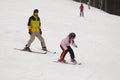 Little girl training alpine skiing Royalty Free Stock Photo