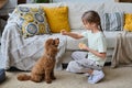 Little girl training her pet at home Royalty Free Stock Photo