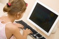 Little girl typing text at the computer Royalty Free Stock Photo