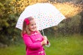 Little girl with umbrella in the rain Royalty Free Stock Photo