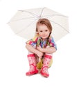 The little girl with an umbrella and in rubber Royalty Free Stock Photo