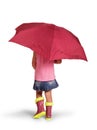 Little girl under an umbrella in rubber boots, isolated on white Royalty Free Stock Photo