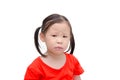 Little girl with unhappy face over white Royalty Free Stock Photo