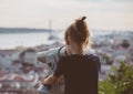 Little girl using telescope. Royalty Free Stock Photo