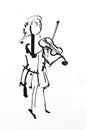 little girl violinist playing the violin. hand drawn black ink sketch