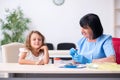 Little girl visiting old female doctor Royalty Free Stock Photo