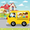 Little girl waiting for schoolbus on bus stop Royalty Free Stock Photo