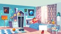 Little girl waking up in bedroom vector