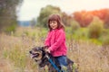 Little girl walking with dog Royalty Free Stock Photo