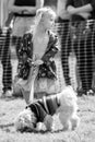 A little girl walking her dog in the park at a dog show Royalty Free Stock Photo