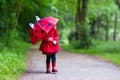 Little girl walking in the rain